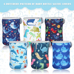 Irenare dinosaur-pattern sleeve brightens feeding time while protecting the glass bottle.