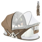 ISELECTOR portable baby bassinet folded setup shows compact travel-ready storage
