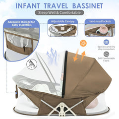 ISELECTOR portable baby bassinet outdoors scene highlights easy nap during outings
