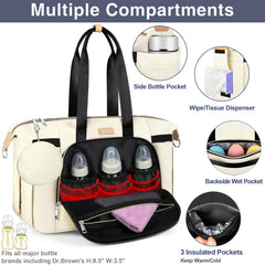 ITIEZY tote interior shows eight pockets for bottles, diapers, and wipes.