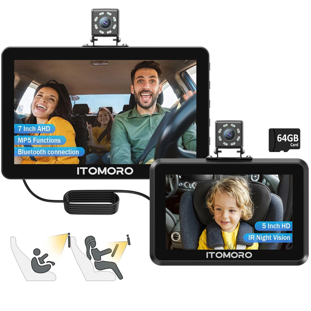 Itomoro baby camera front screen 5in delivers a clear parent view during drives.