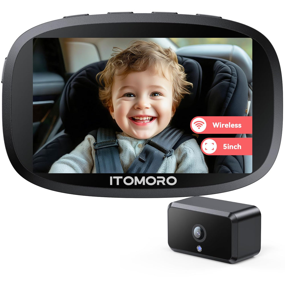Itomoro wireless baby car camera with 5in display for clear daytime monitoring on the go.