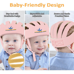 IULONEE Baby Head Protector back view highlights breathable top for cooling.