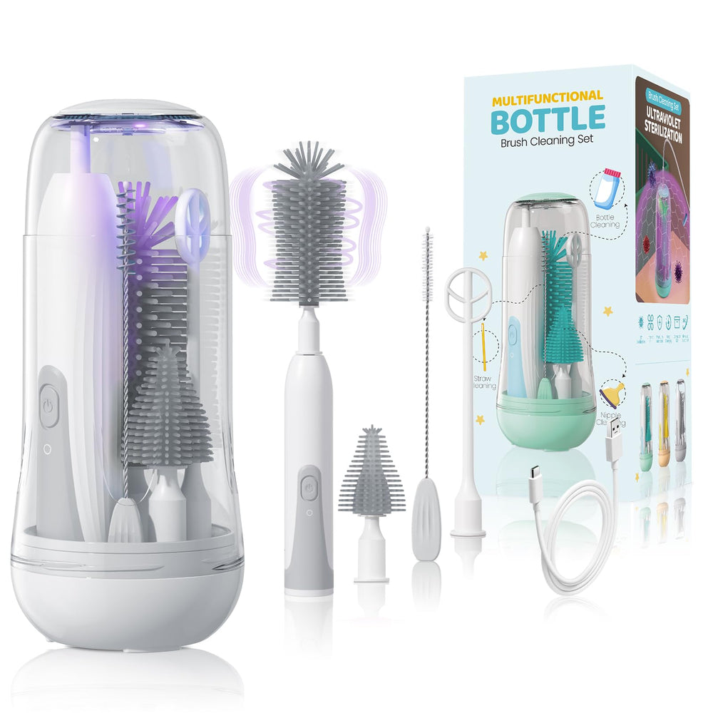 IvyWind electric travel bottle brush set with storage box enables convenient on-the-go bottle cleaning.