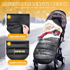 IvyWind stroller footmuff zipper-length adjustment adapts as baby grows.
