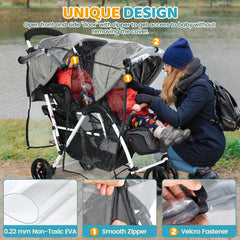 IvyWind rain cover for double stroller with side vent and zipper for breathable access