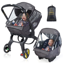 IvyWind universal car seat rain cover front view protecting baby from rain and wind