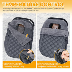 IvyWind car seat cover close-up of buttons prevents wind-blown openings.