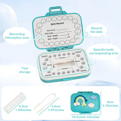 iweener baby teeth tweezers included with straw blue keepsake box.