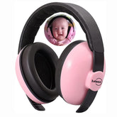 Iwinna baby noise cancelling headphones pink earmuffs provide gentle hearing protection during naps.
