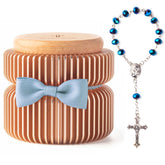 iwoohome Catholic baptism gift set blue rosary box, ready-to-gift keepsake