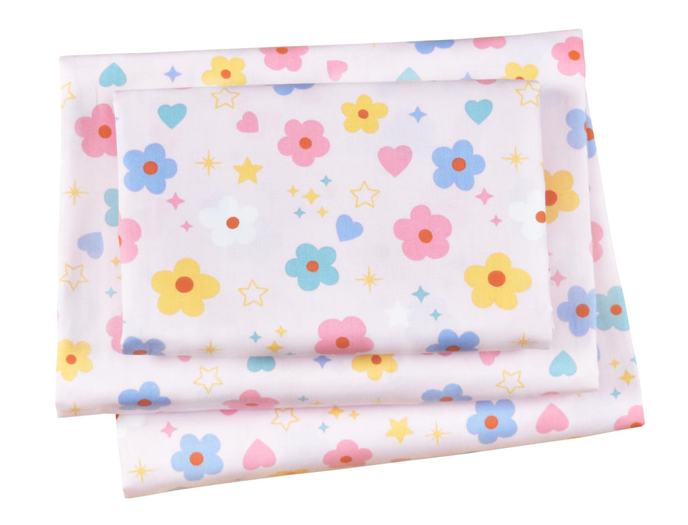 J-pinno pink flowers stars hearts bed sheets set for kids' cozy sleep