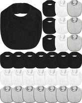 JaGely baby bibs multicolor pack showing white gray and black colors.