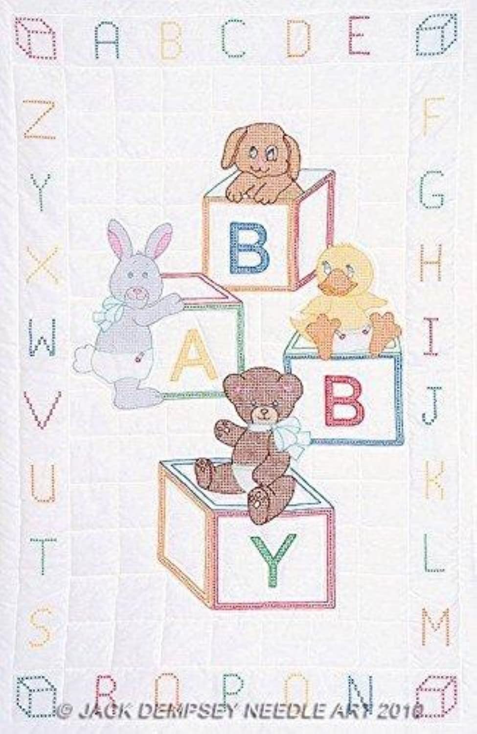 Jack Dempsey Needle Art Baby Blocks Crib Quilt Top front view, easy preprinted embroidery