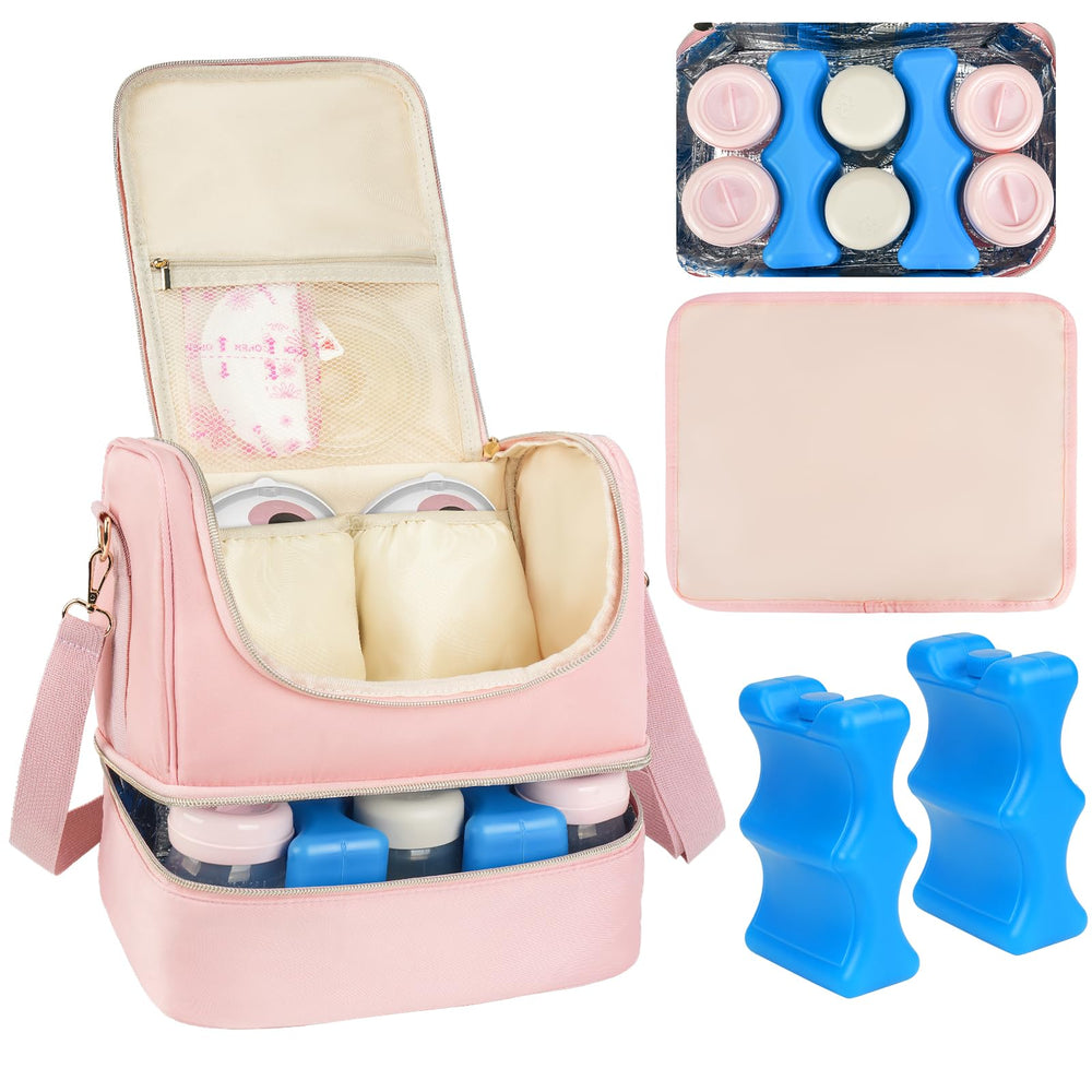 Jaffzora wearable breast pump bag pink front view for on-the-go pumping