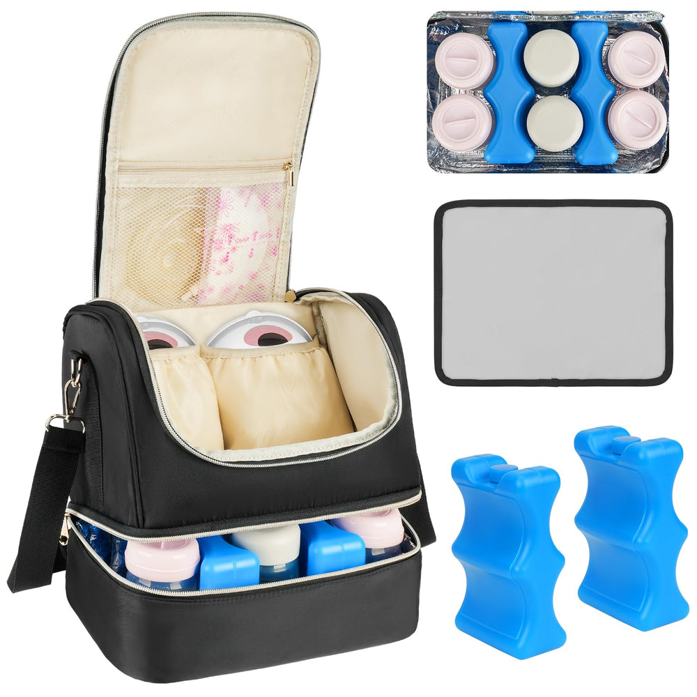 Jaffzora wearable breast pump bag top view highlights dual-layer insulation for on-the-go milk transport