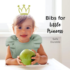 JaGely baby bib color trio in pink beige green coordinates outfits and meals.