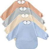 JaGely long sleeve bib apricot color helps contain messes during feeding
