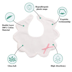 JANGANNSA flower baby bib side view highlights two-layer design for extra absorbency.