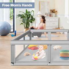Jaobeem 65×50 inches baby playpen front view showing breathable mesh for supervision.