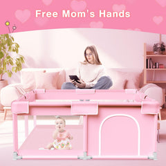Jaobeem anti-slip base playpen pink ensures stable setup on any floor.