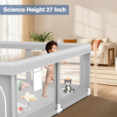 Jaobeem baby playpen uses oxford fabric for durability and wipe-clean convenience.