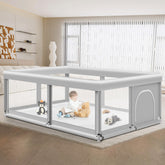Jaobeem large playpen interior setup offers a spacious 74x50 area for safe exploration.