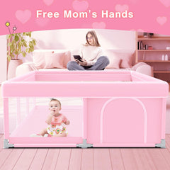 Jaobeem pink baby playpen assembly view demonstrates easy setup for busy parents.