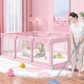Jaobeem pink large baby playpen front view for safe, roomy playtime.