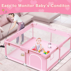 Jaobeem pink playpen 360-degree mesh offers full visibility and breathability.