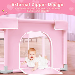 Jaobeem pink playpen easy-assembly with ABS joints for quick setup.