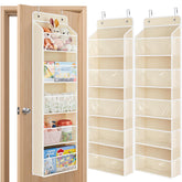 JARLINK over-the-door organizer beige with clear windows for quick-access toy storage.
