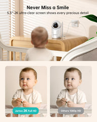 Jartoo split-screen 5.5-inch display showing two nursery views.