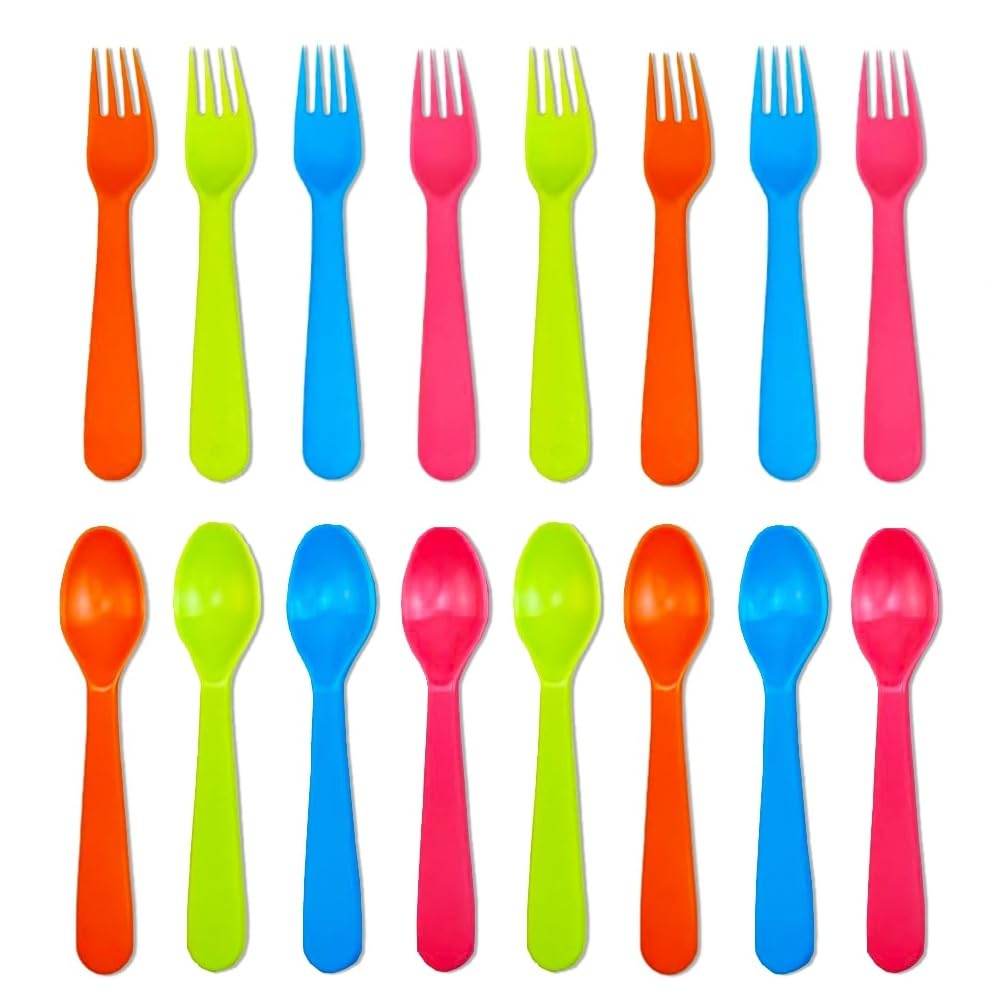 Jawbush 16Pcs kids utensils full set offers easy grip for little hands at meals.