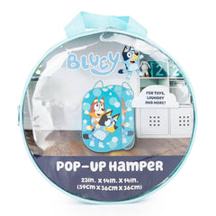 Jay Franco Bluey & Bingo pop up hamper in a kids room showcasing organization