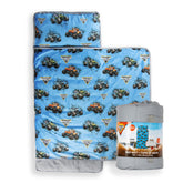 Jay Franco Monster Jam nap mat folded for quick school drop-off and storage.