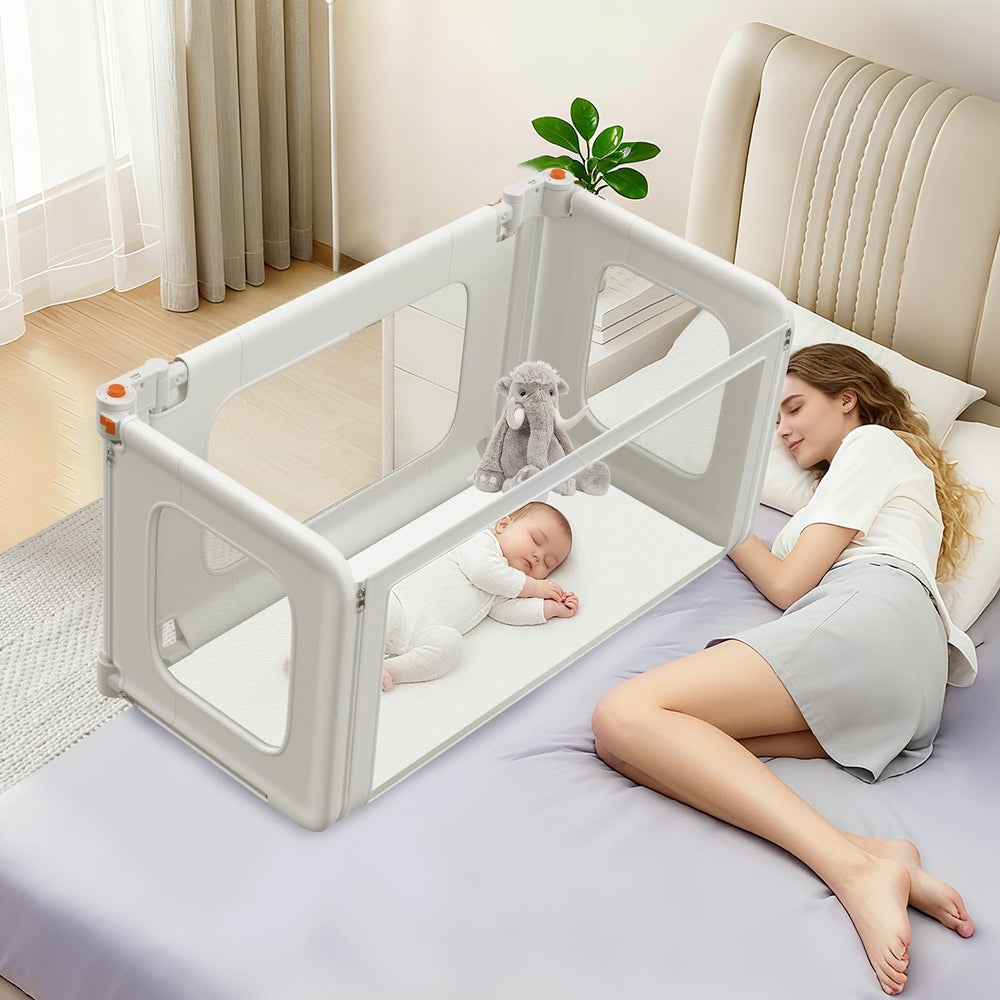 JAZSH bedside bassinet with mosquito net keeps insects away for safer naps.