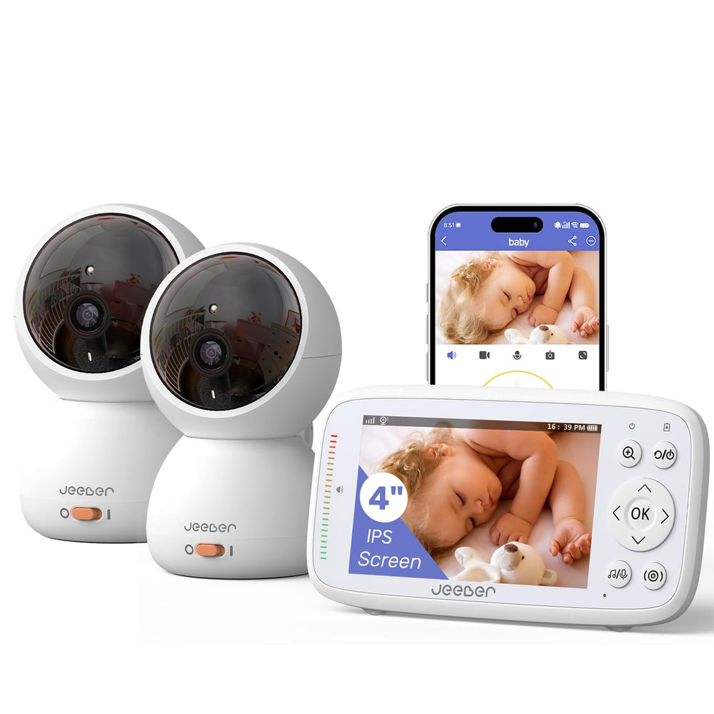 jeeber baby monitor front view highlights a compact 4-inch display for quick in-room checks.