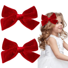 Jeffan velvet hair bow red clip closeup showing soft texture and everyday wear