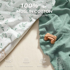 JELLYMONI muslin fabric close-up highlights breathable softness.