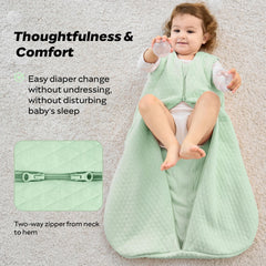 JELLYMONI sleep-sack hip-room design promotes leg movement during sleep.