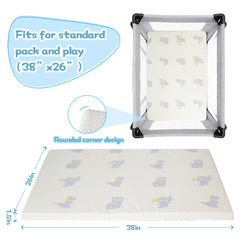 Jelumonpe mattress closeup shows soft breathable cotton-poly cover for baby comfort.