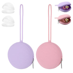 Jeqqinuz pacifier holder case pink hangs on stroller, secure and ready for on-the-go.
