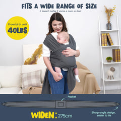Jeroray baby wrap sling extended ties allow versatile, secure fits.