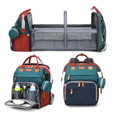 Jeryswet diaper bag with folding-changing-station enables quick on-the-go diaper changes.