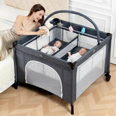 Jestonten Twin Bassinet folded for portable travel and easy storage.