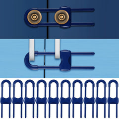Jetec 10-piece cabinet locks blue close-up shows durable ABS for childproofing cabinets.