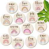 Jetec baby milestone wooden disc with rainbow front for monthly photos