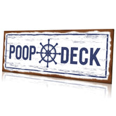 Jetec Poop Deck Sign white wood closeup showing rustic finish for coastal bathroom vibes