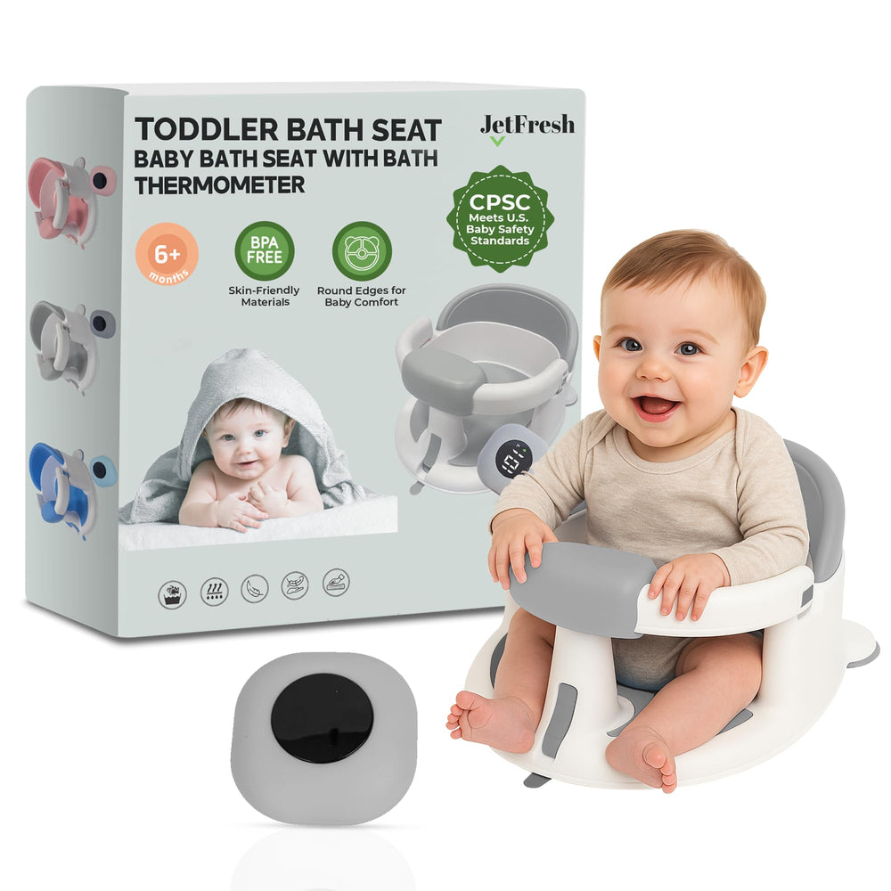 JetFresh baby bath seat backrest supports upright bathing with ergonomic comfort.